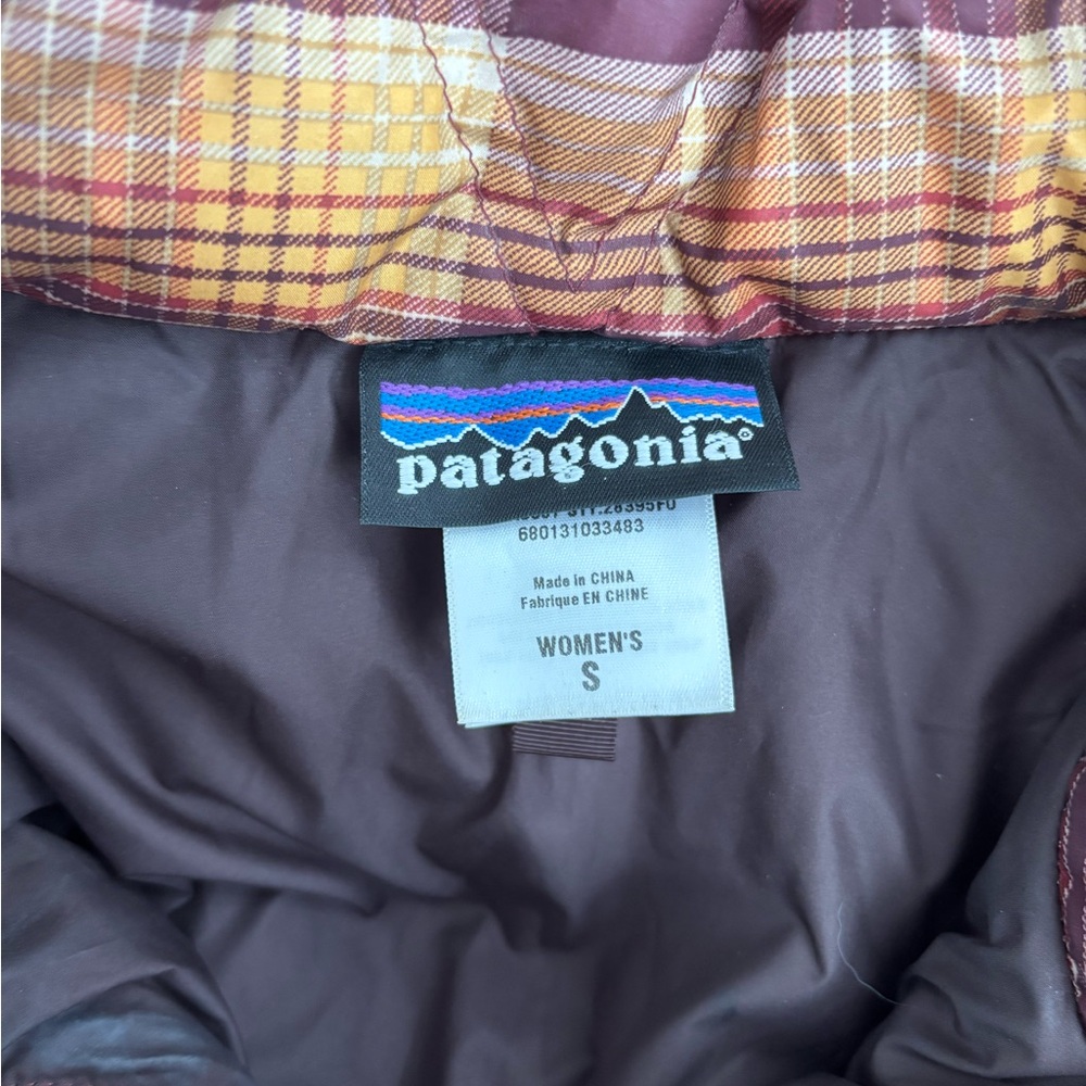 Patagonia Plaid Hooded Vest - Burgundy and Tan - Picture 2 of 13